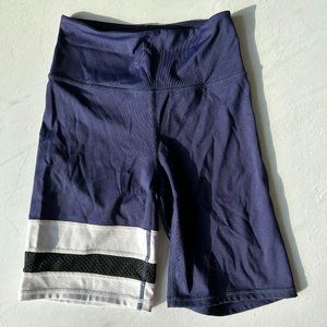 Navy Blue + White Stripe Biker Shorts